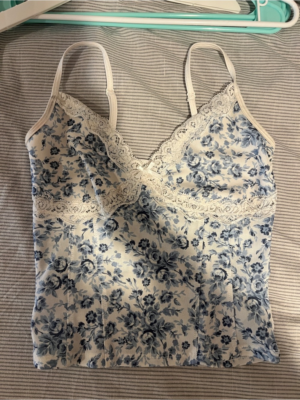 Garage Blue Floral Lace-Trim Camisole